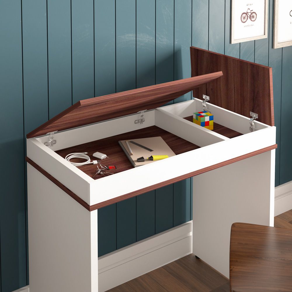 Mesa Para Escritório Escrivaninha Home Office Mind A02 Ipê Branco - Lyam Decor