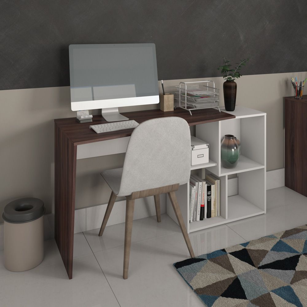 Mesa Para Escritório Escrivaninha Home Office Urban A02 Ipê Branco - Lyam Decor