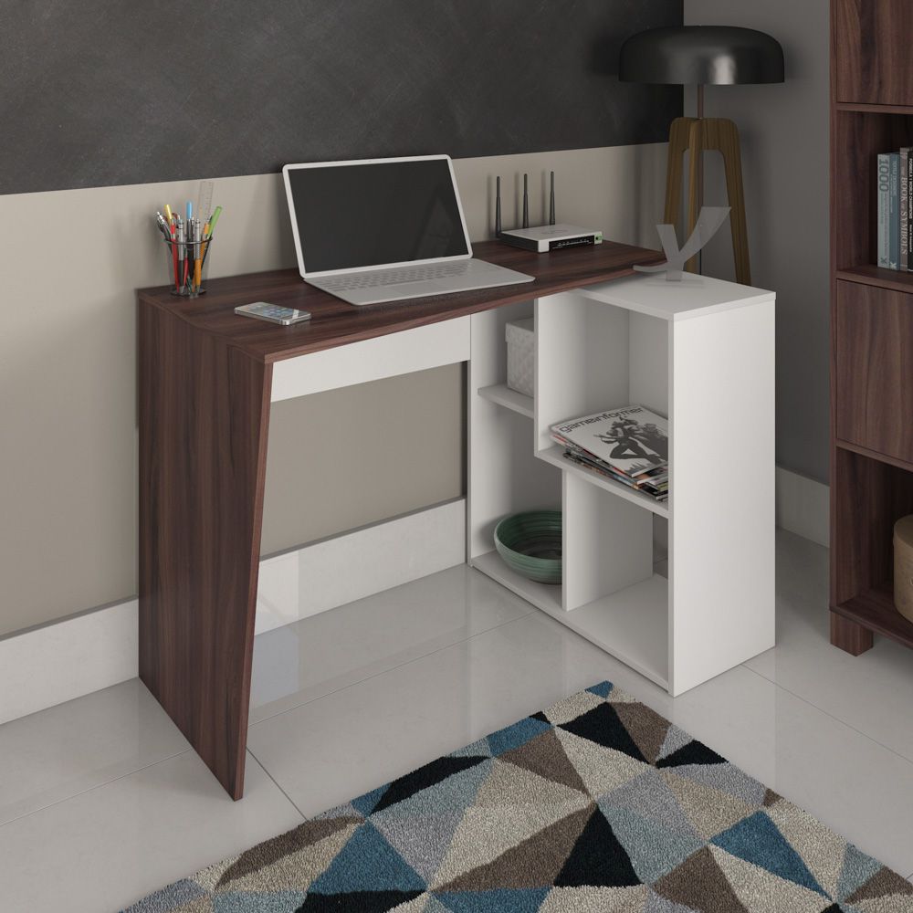 Mesa Para Escritório Escrivaninha Home Office Urban A02 Ipê Branco - Lyam Decor