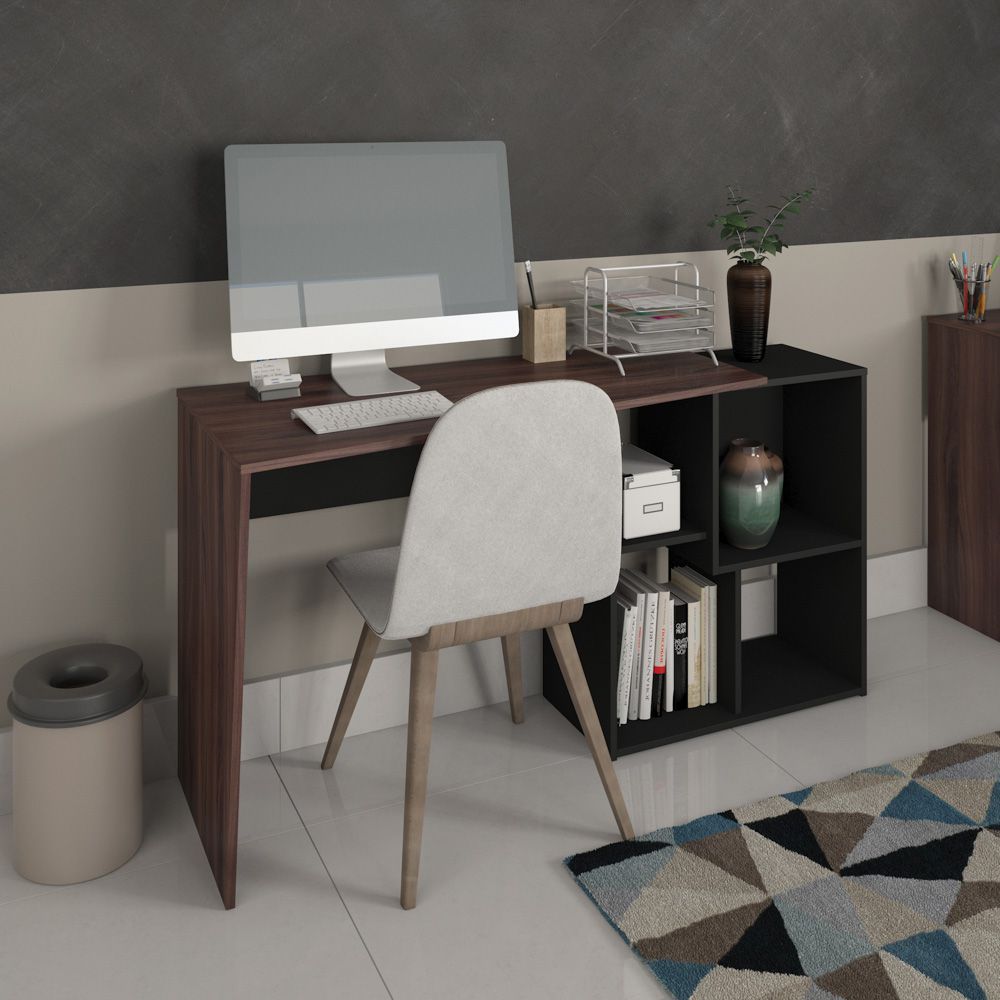 Mesa Para Escritório Escrivaninha Home Office Urban A02 Ipê Preto - Lyam Decor