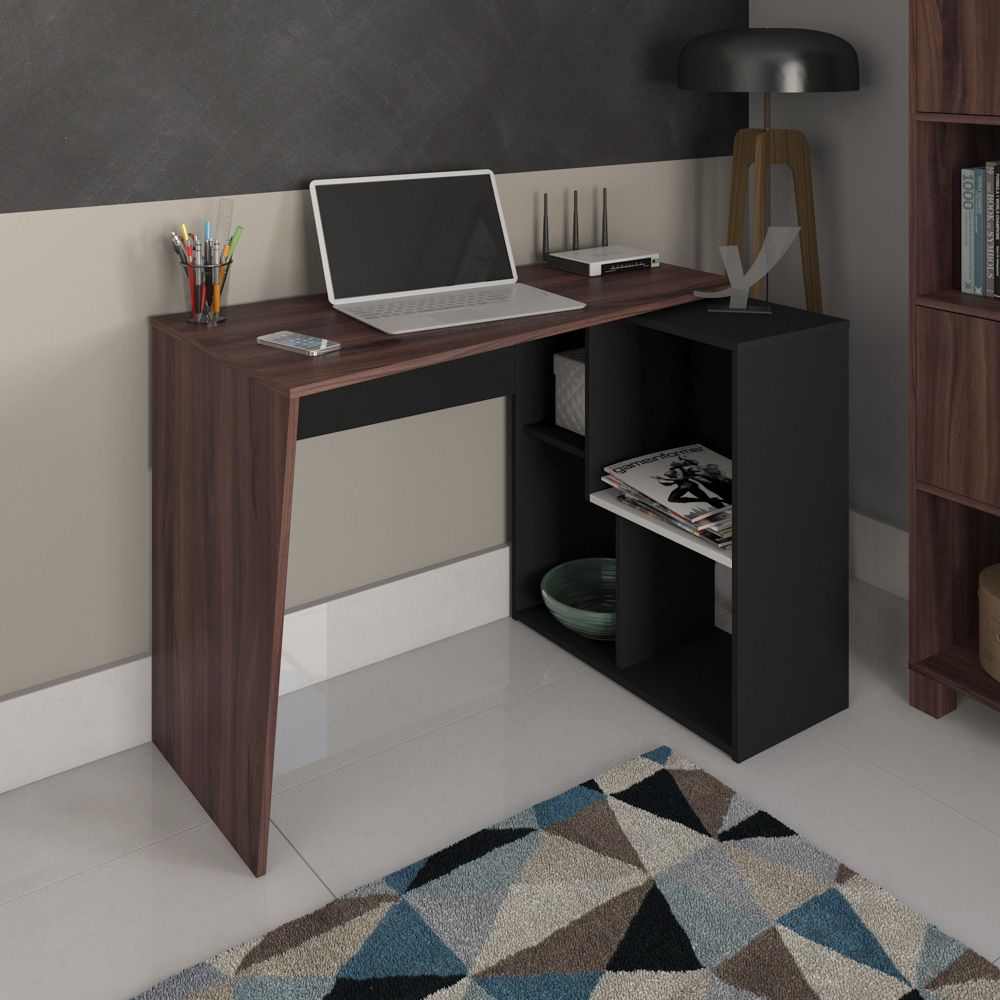 Mesa Para Escritório Escrivaninha Home Office Urban A02 Ipê Preto - Lyam Decor