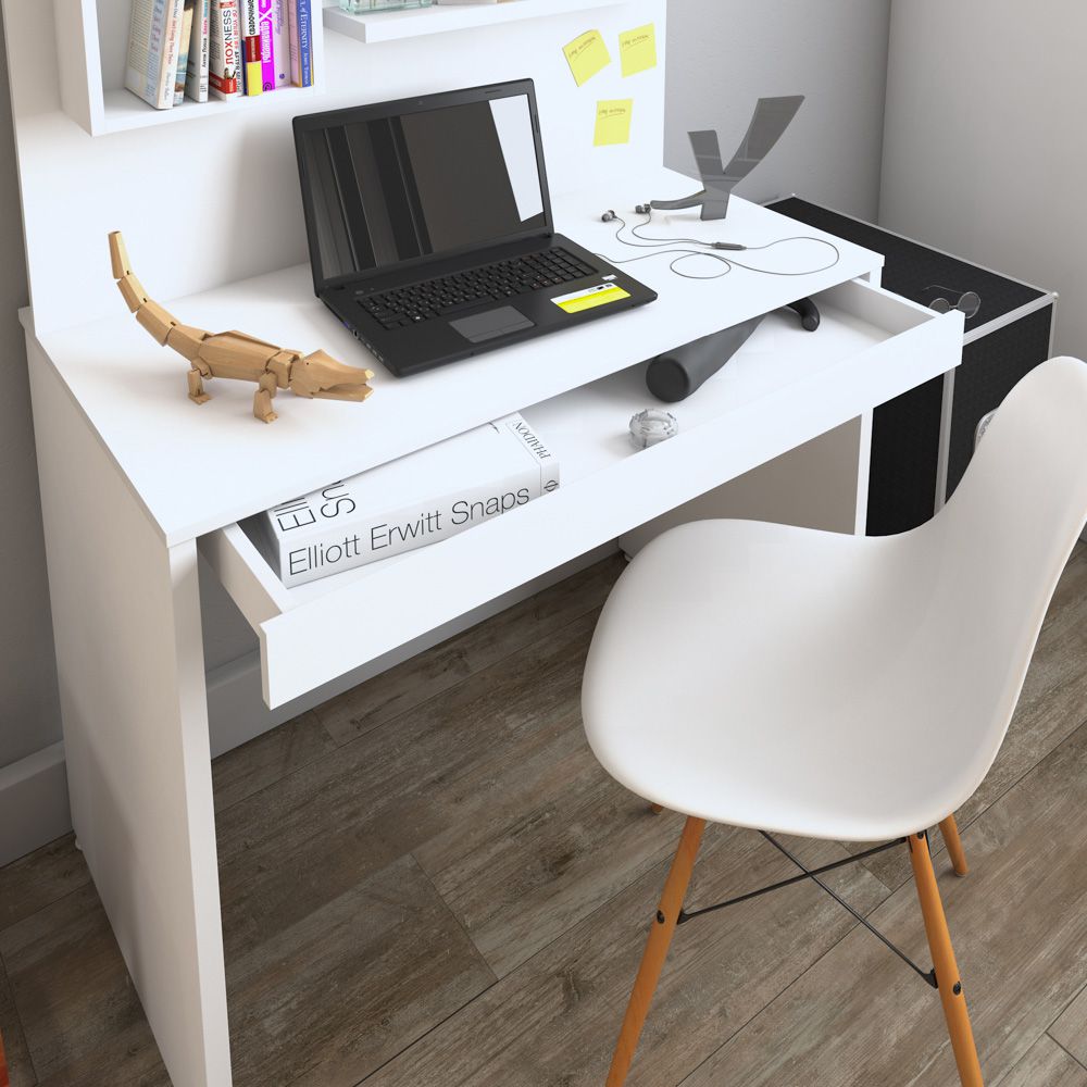 Mesa Para Escritório Escrivaninha com Painel Home Office First A02 Branco - Lyam Decor