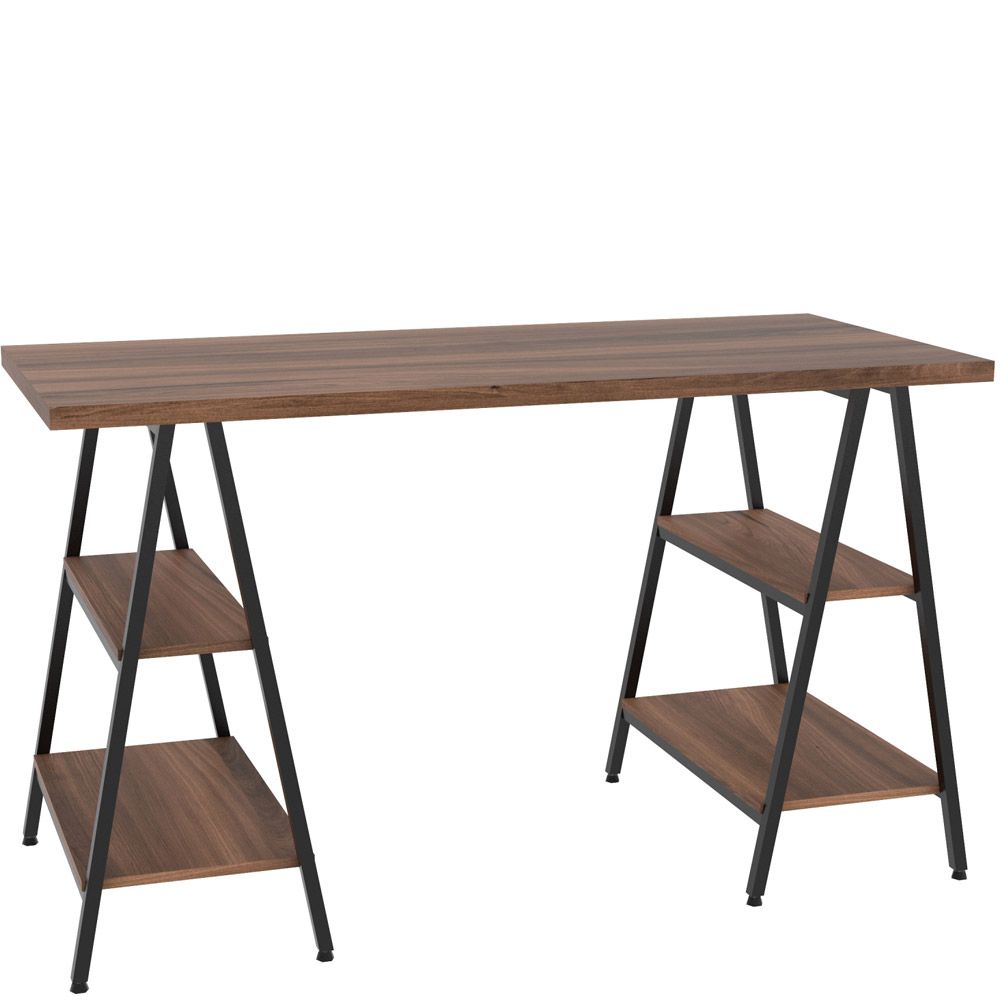 Mesa Para Escritório Estilo Industrial Cavalete Form C01 135cm Nogal - Lyam Decor