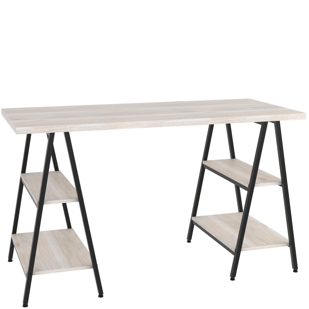 Mesa Para Escritório Estilo Industrial Cavalete Form C01 135cm Snow - Lyam Decor