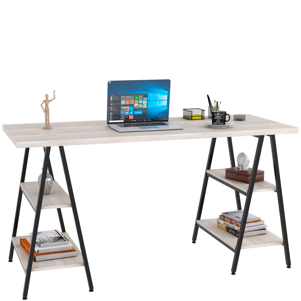 Mesa Para Escritório Estilo Industrial Cavalete Form C01 150cm Snow - Lyam Decor
