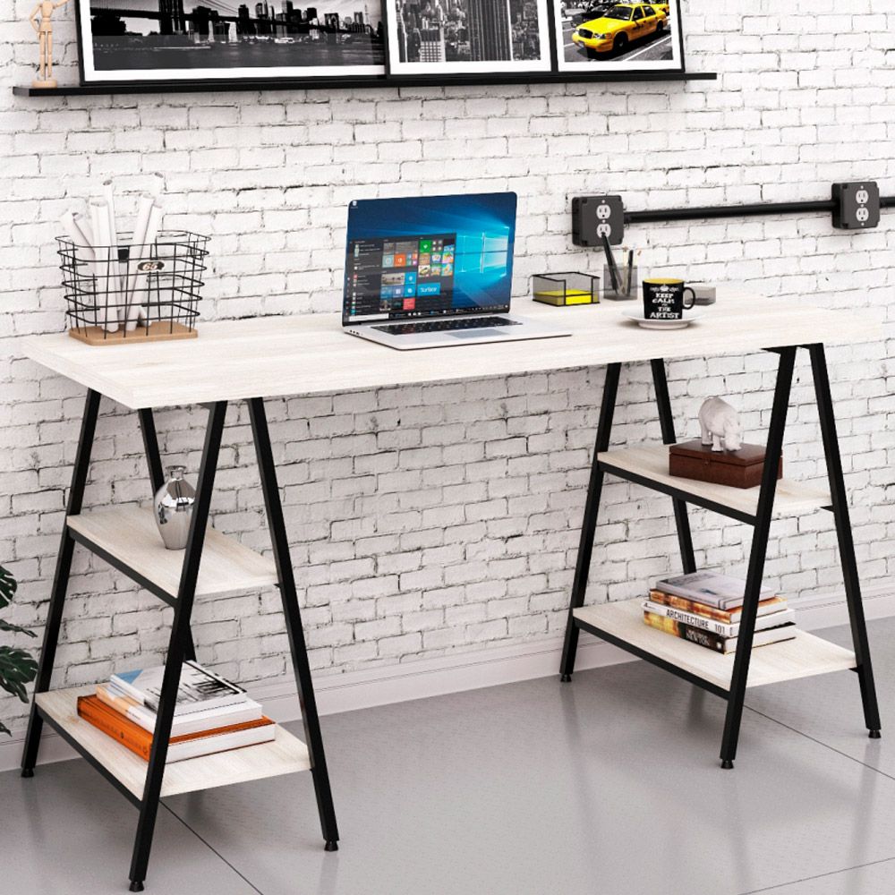 Mesa Para Escritório Estilo Industrial Cavalete Form C01 150cm Snow - Lyam Decor