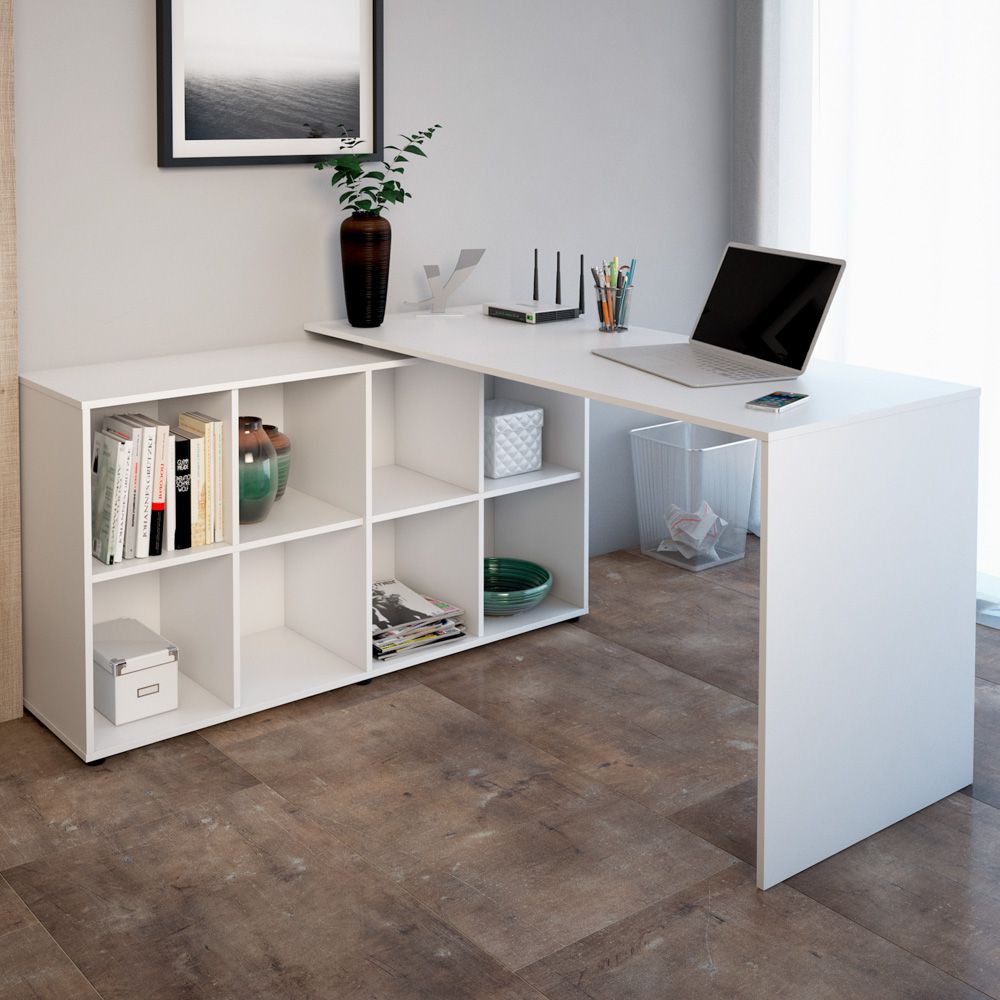 Mesa Para Escritório Extensível Escrivaninha Home Office Nero A02 Branco - Lyam Decor