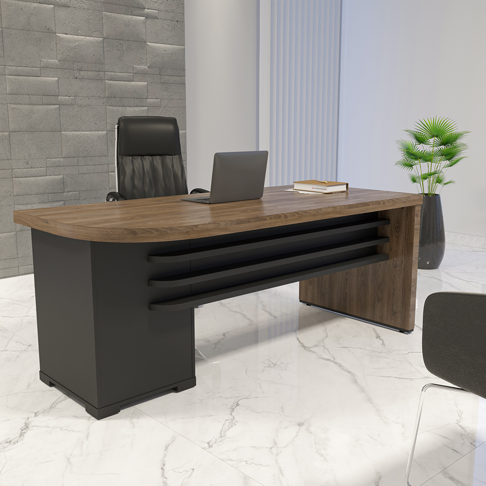 Mesa Para Escritório Home Office 4 Gavetas LD Atria Executiva 180cm A02 Charuto Preto - Lyam Decor