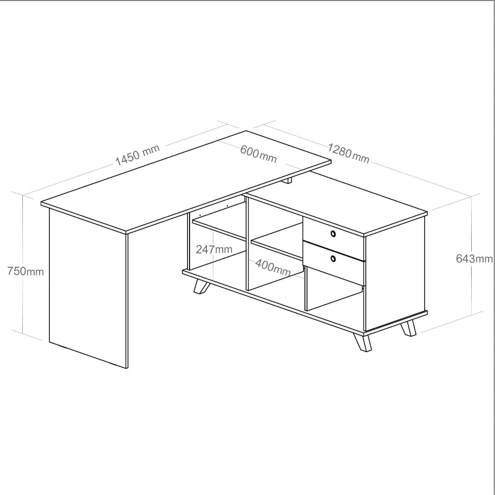 Mesa Para Escritório Home Office Escrivaninha Gold A02 Branco 02 Gavetas - Lyam Decor