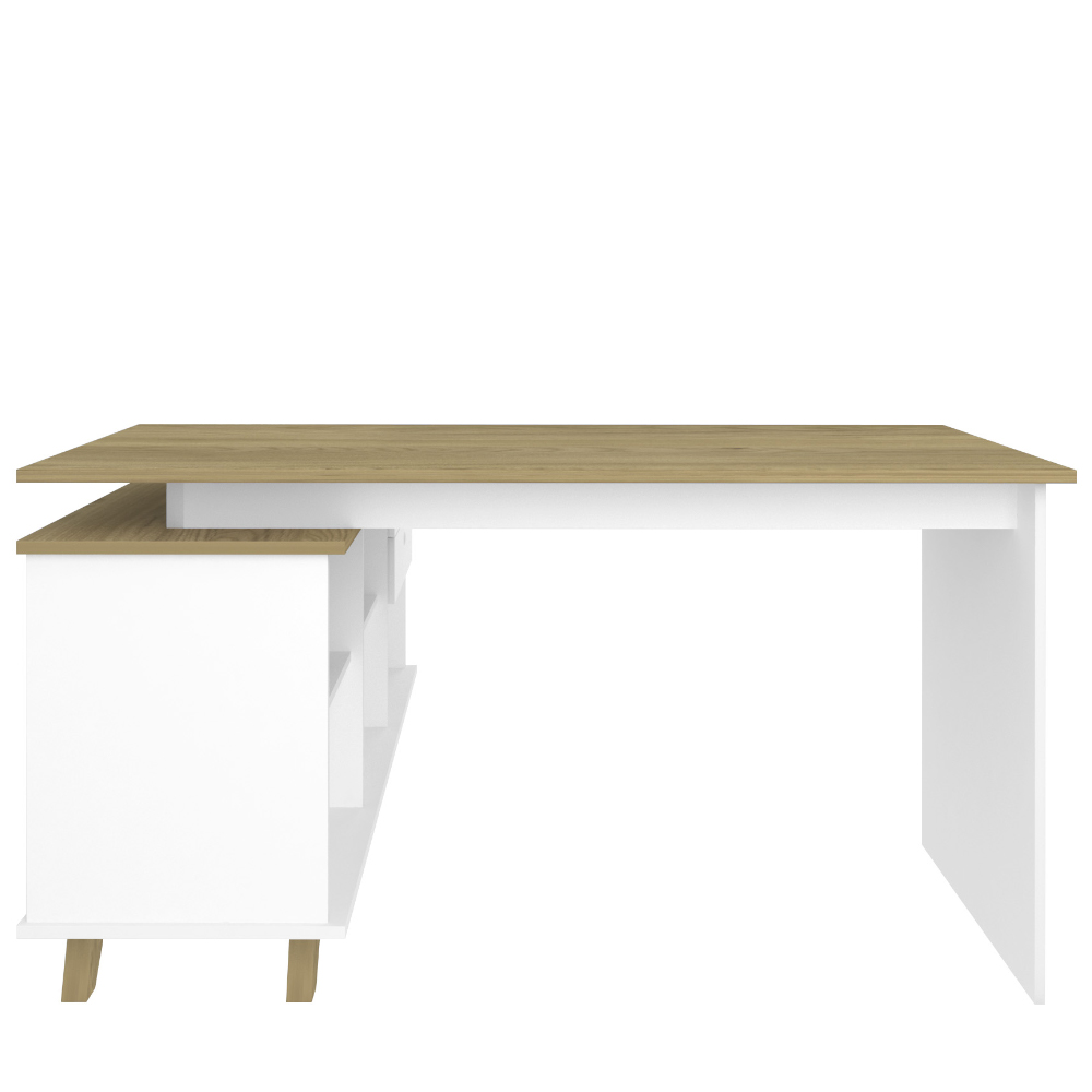 Mesa Para Escritório Home Office Escrivaninha Gold A02 Branco Olmo 02 Gavetas  - Lyam Decor