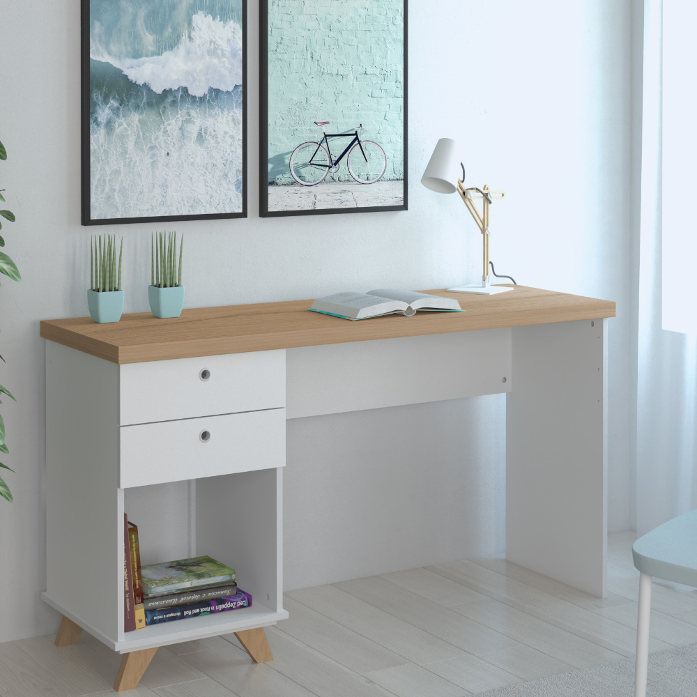 Mesa Para Escritório Home Office Escrivaninha Sky A02 Olmo Branco - Lyam Decor
