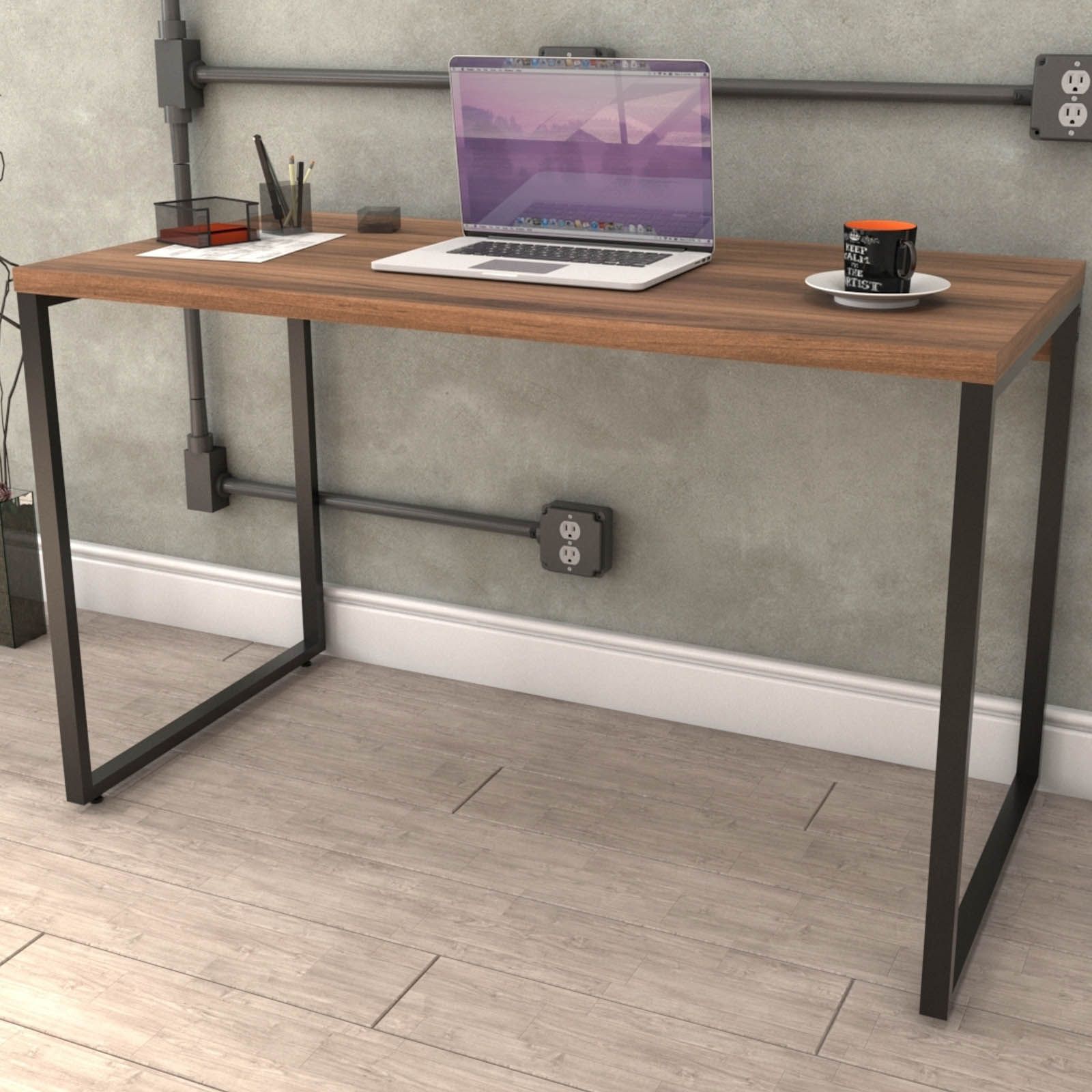 Mesa Para Escritório Home Office Estilo Industrial Form C01 120 cm Nogal - Lyam Decor