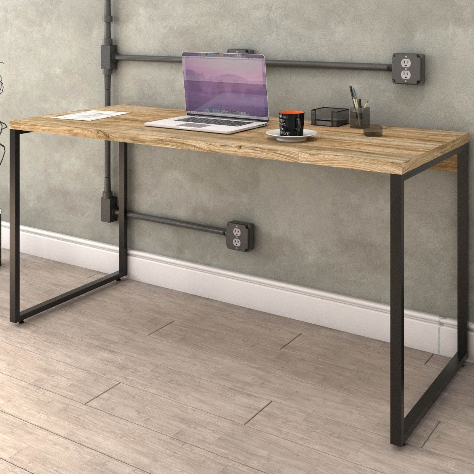 Mesa Para Escritório Home Office Estilo Industrial Form C01 150 cm Carvalho - Lyam Decor