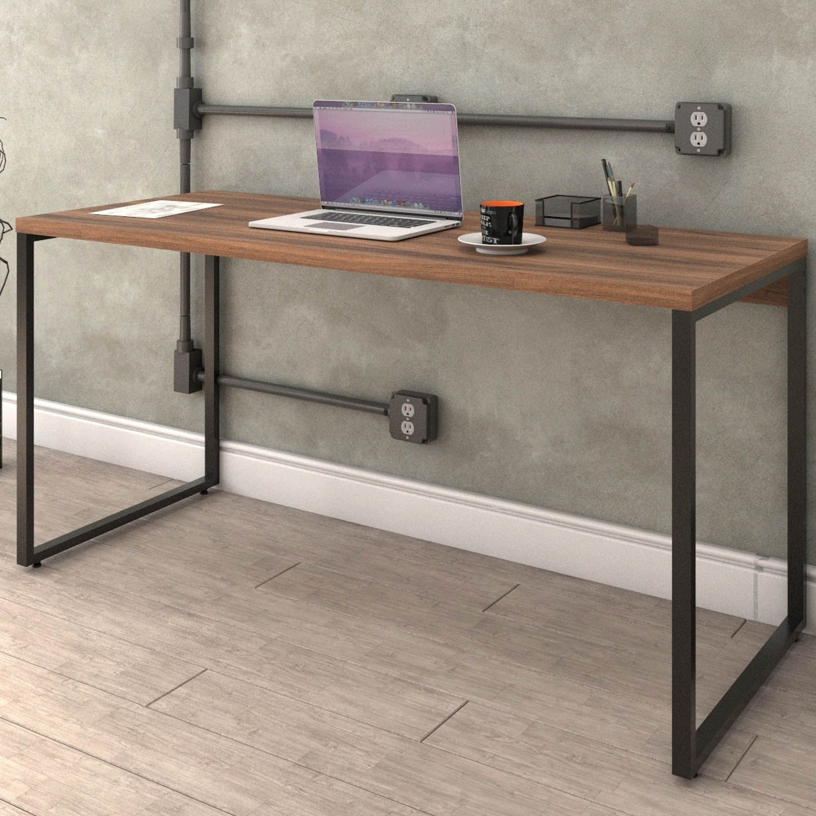 Mesa Para Escritório Home Office Estilo Industrial Form C01 150 cm Nogal - Lyam Decor