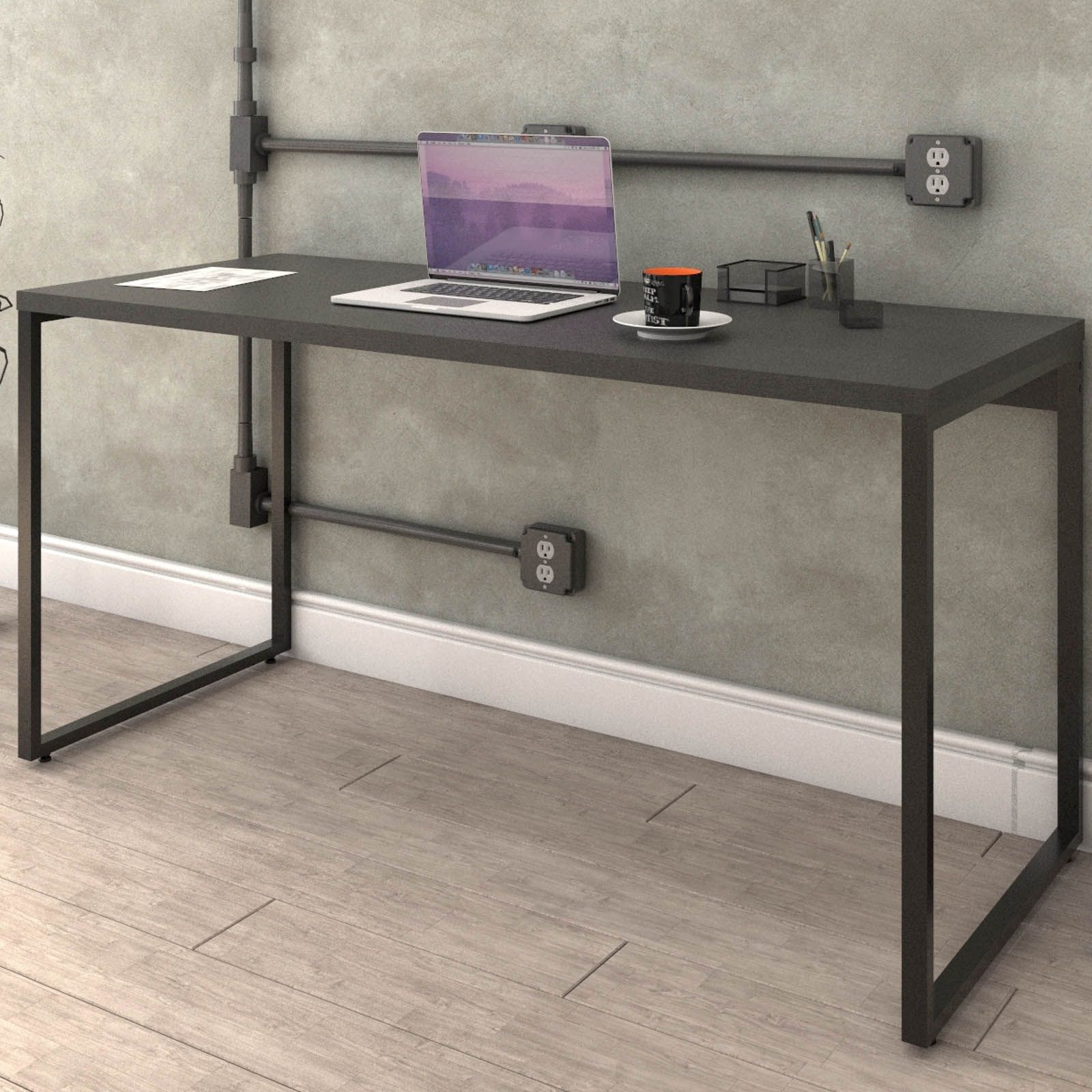 Mesa Para Escritório Home Office Estilo Industrial Form C01 150 cm Preto Onix - Lyam Decor