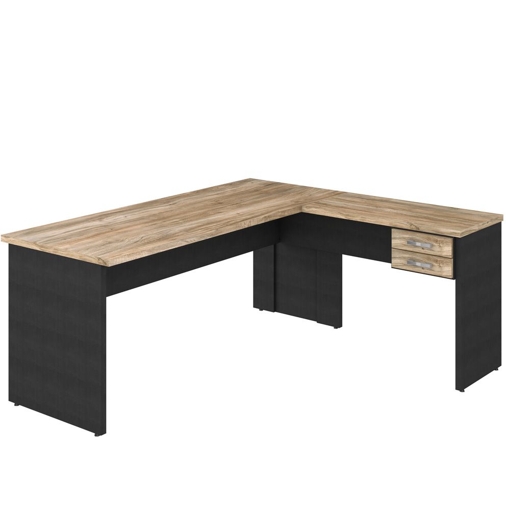 Mesa Para Escritório Home Office em L Diretor W30 C01 180x160cm Carvalho com Preto Onix - Lyam Decor