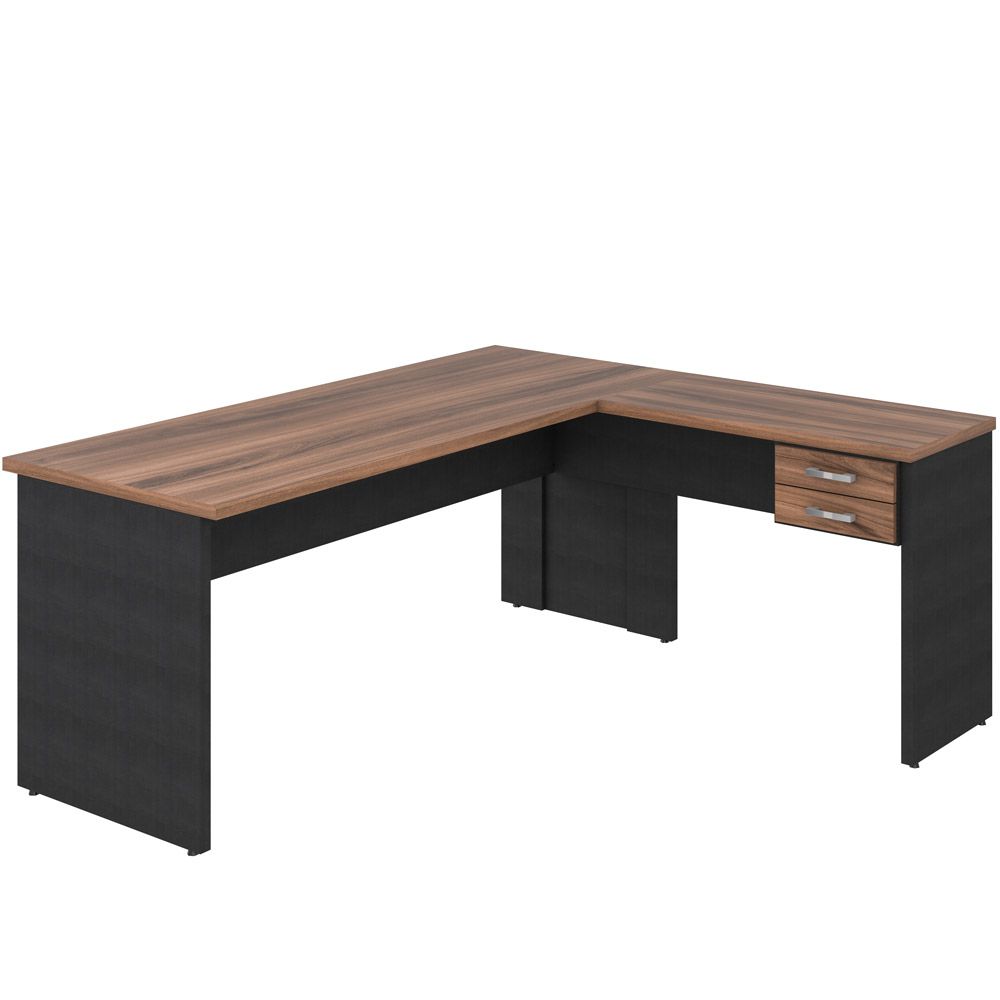 Mesa Para Escritório Home Office em L Diretor W30 C01 180x160cm Nogal com Preto Onix - Lyam Decor