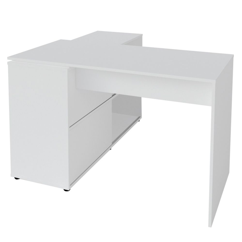 Mesa Para Escritório com Porta de Correr Escrivaninha Home Office Mingle A02 Branco - Lyam Decor