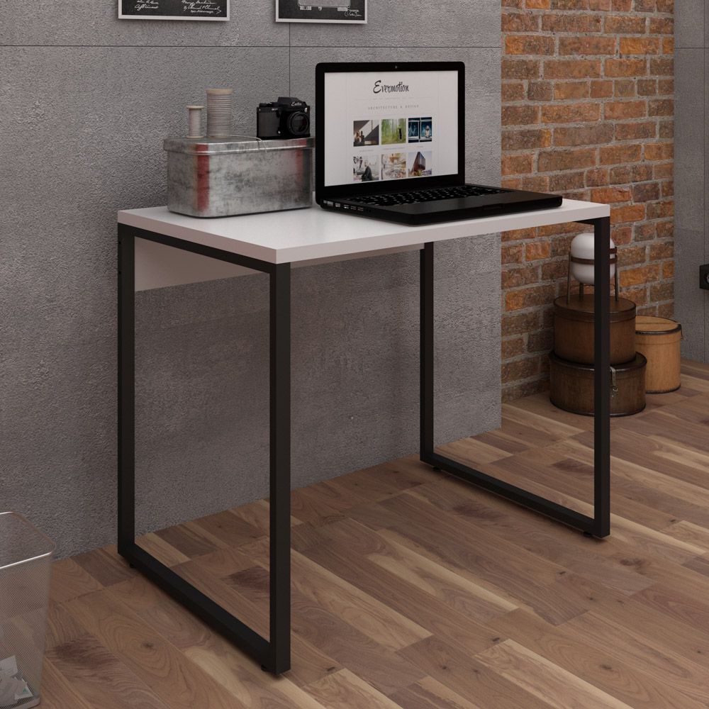 Mesa Para Escritório e Home Office Industrial Soft 90 cm F01 Branco Fosco - Lyam Decor