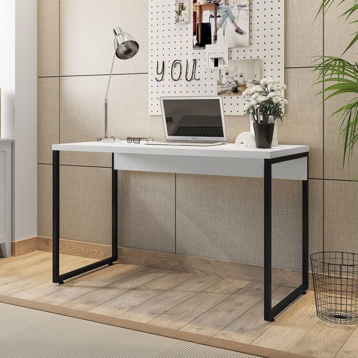 Mesa Para Escritório e Home Office Industrial Soft F01 Branco Fosco - Lyam  Decor