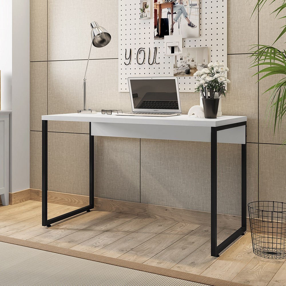 Mesa Para Escritório e Home Office Industrial Soft F01 Branco Fosco - Lyam Decor