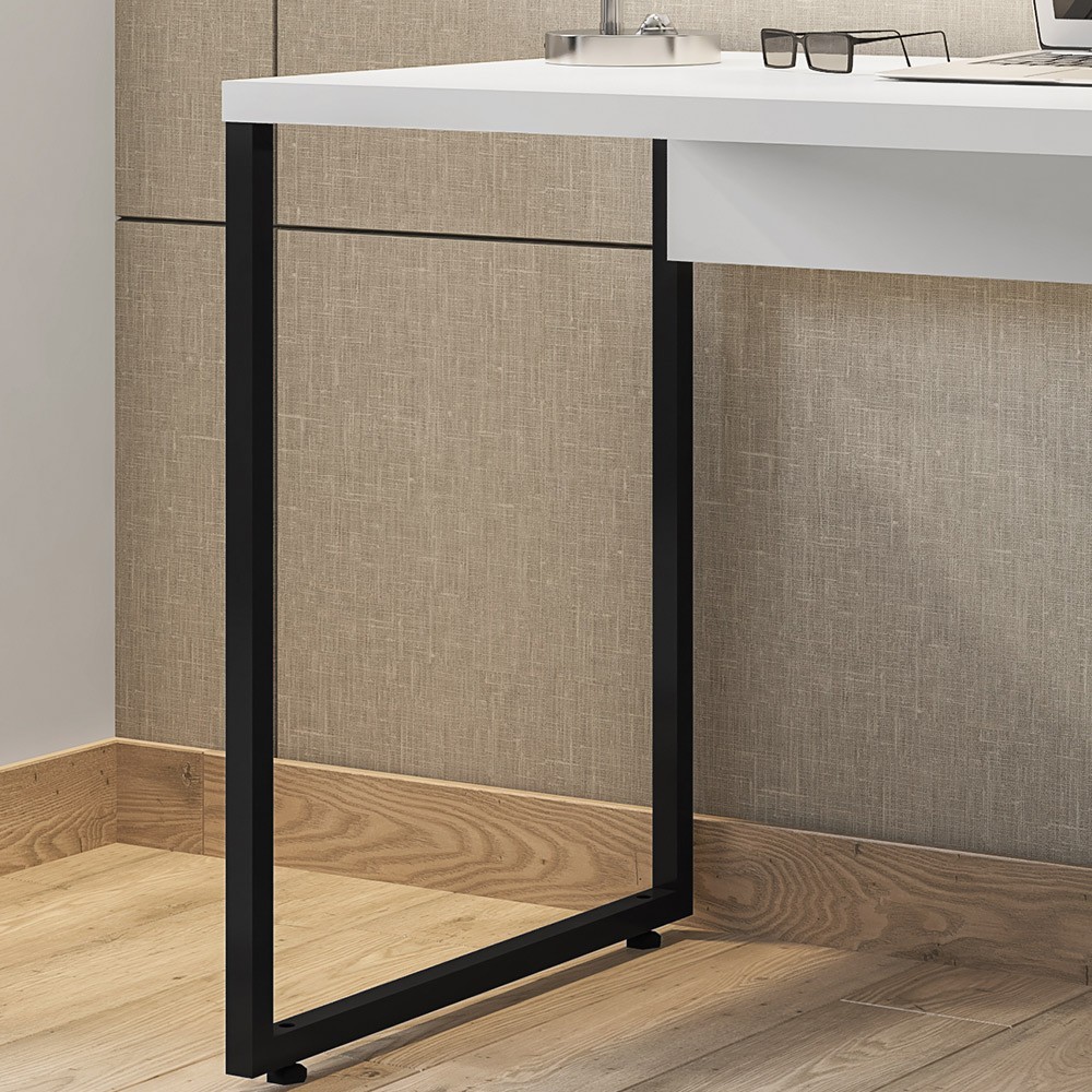 Mesa Para Escritório e Home Office Industrial Soft F01 Branco Fosco - Lyam Decor