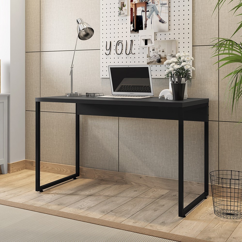 Mesa Para Escritório e Home Office Industrial Soft F01 Preto Fosco - Lyam Decor