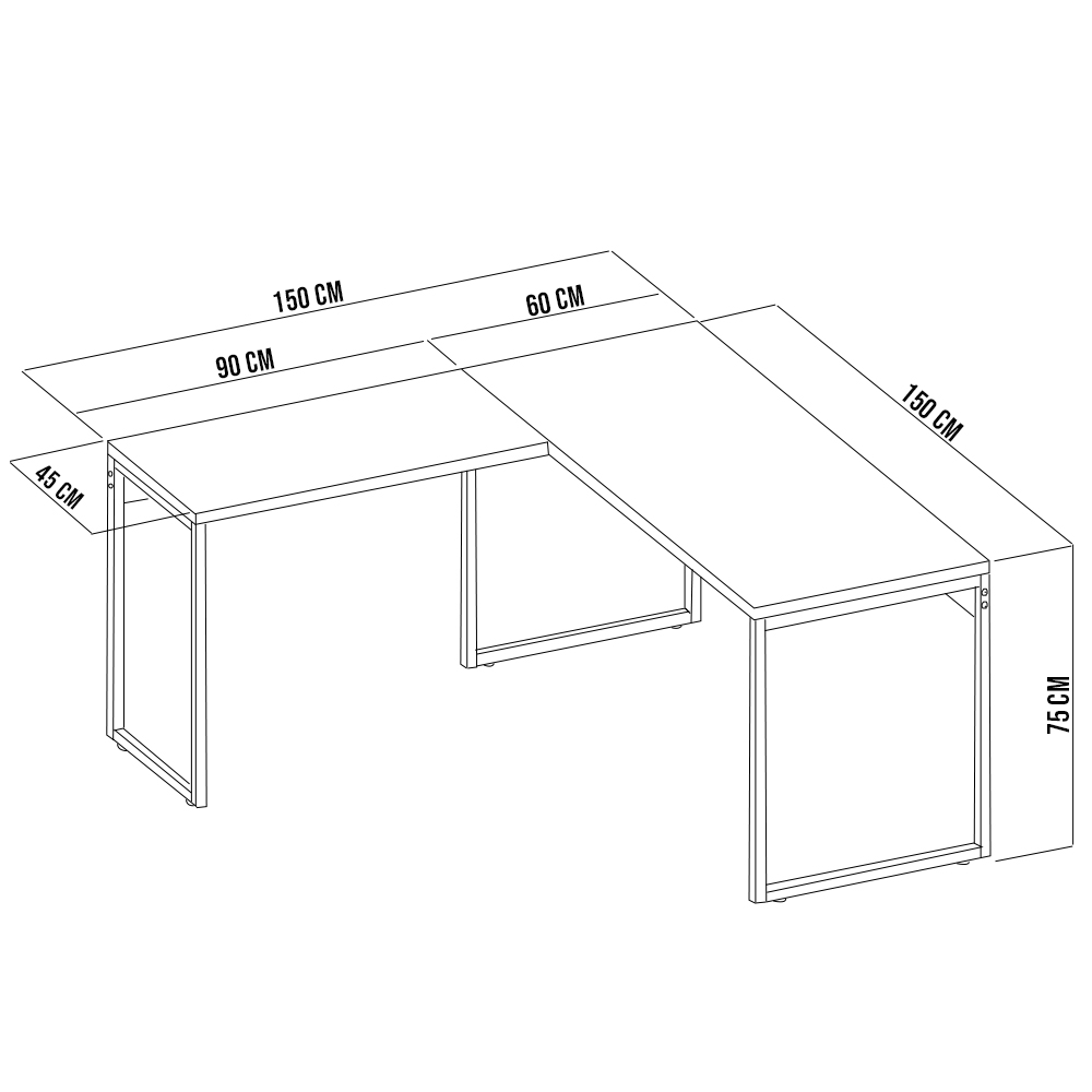 Mesa Para Escritório e Home Office Industrial em L Soft 150 cm F01 Preto Fosco - Lyam Decor