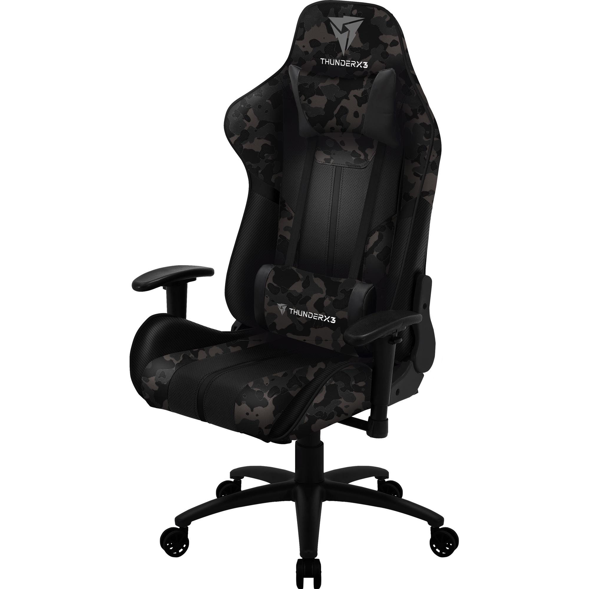 Mesa Para PC Gamer Dark BMG-03 com Cadeira Gamer BC3 ThunderX3 Camuflado Cinza - Lyam Decor