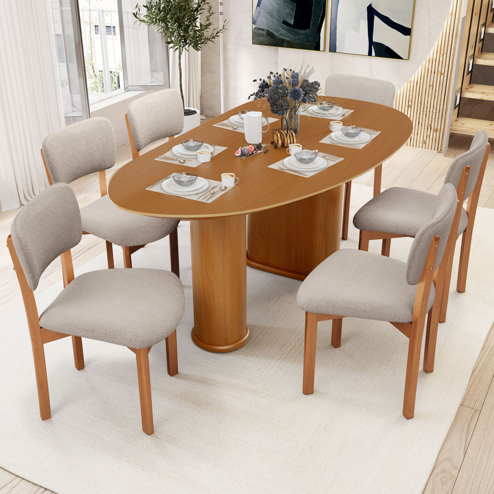 Mesa Para Sala de Jantar Ourense com 06 Cadeiras Sala de Jantar Dara L02 Bouclê Creme - Lyam Decor