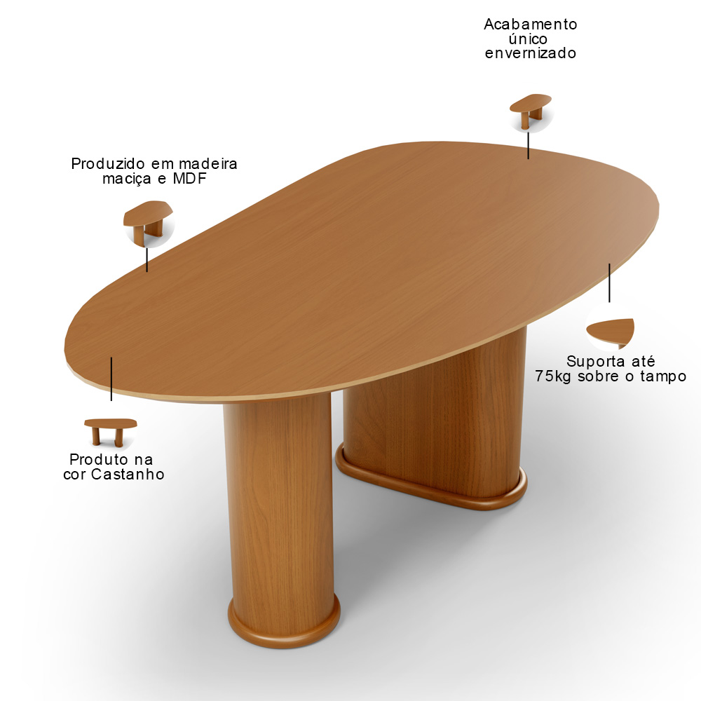 Mesa Para Sala de Jantar Ourense com 06 Cadeiras Sala de Jantar Dara L02 Couríssimo Canela - Lyam Decor