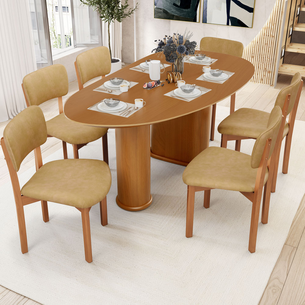 Mesa Para Sala de Jantar Ourense com 06 Cadeiras Sala de Jantar Dara L02 Couríssimo Fendi - Lyam Decor