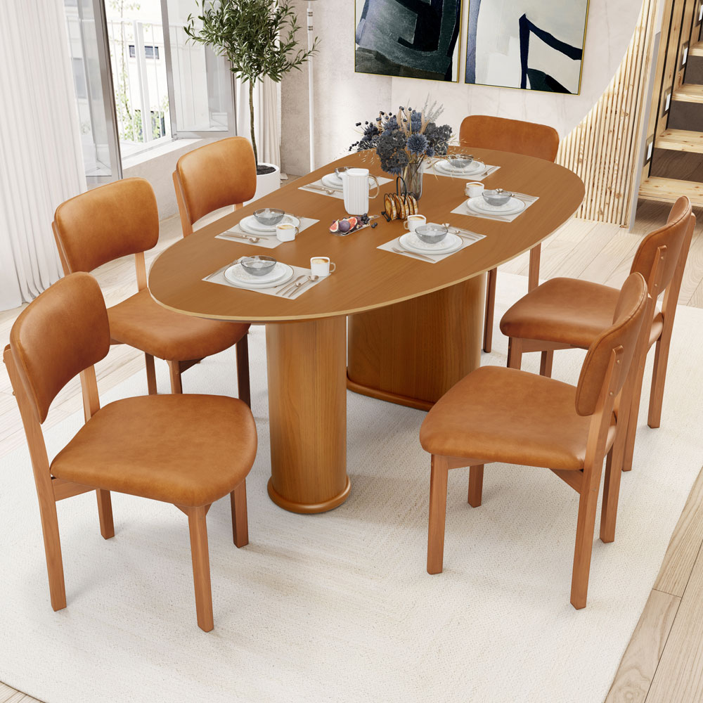 Mesa Para Sala de Jantar Ourense com 06 Cadeiras Sala de Jantar Dara L02 Couríssimo Whisky - Lyam Decor