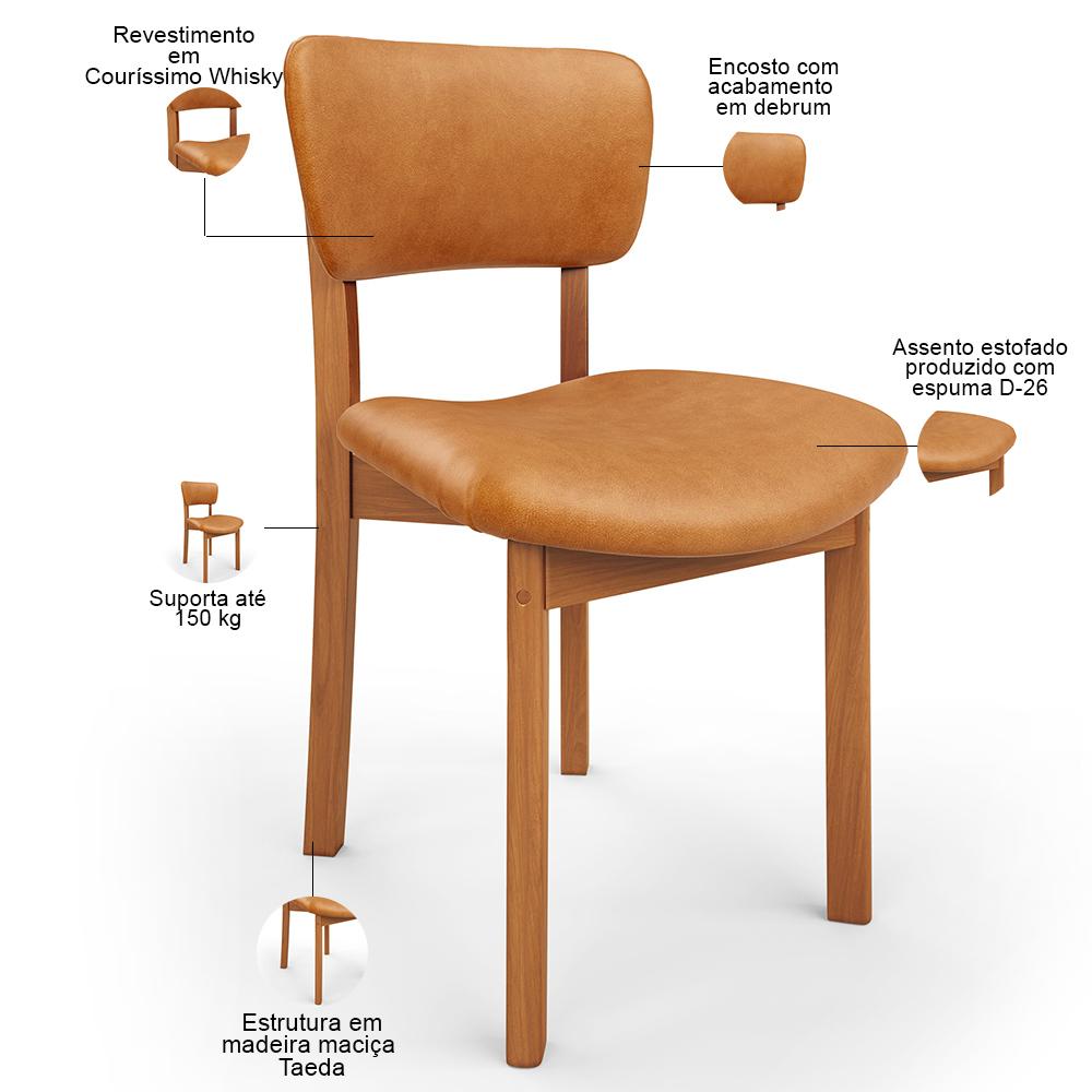Mesa Para Sala de Jantar Ourense com 06 Cadeiras Sala de Jantar Dara L02 Couríssimo Whisky - Lyam Decor