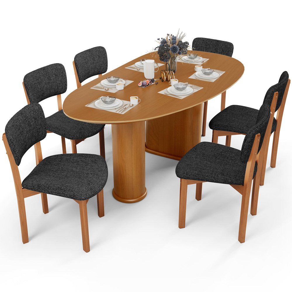 Mesa Para Sala de Jantar Ourense com 06 Cadeiras Sala de Jantar Dara L02 Linho Chumbo - Lyam Decor