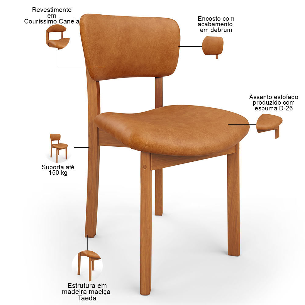 Mesa Para Sala de Jantar Valência com 06 Cadeiras Sala de Jantar Dara L02 Couríssimo Canela - Lyam Decor