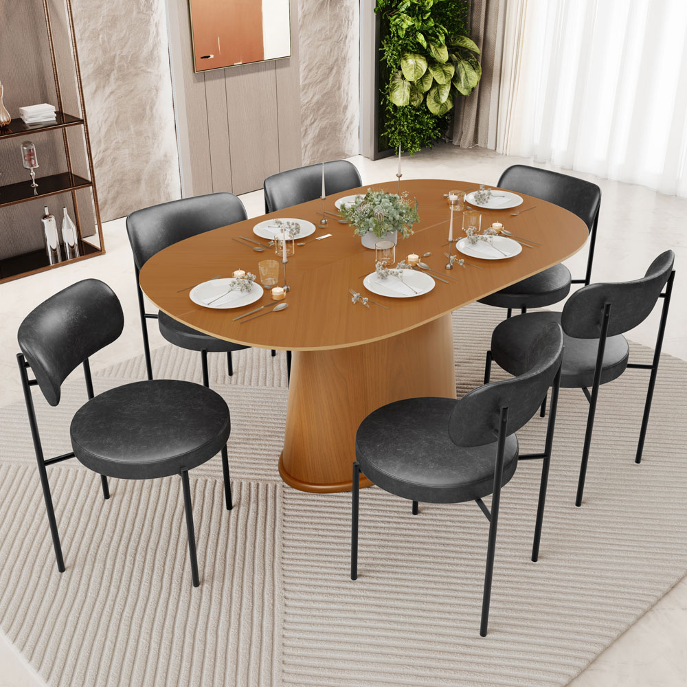Mesa Para Sala de Jantar Valência com 06 Cadeiras Sala de Jantar Louise L02 Couríssimo Preto - Lyam Decor