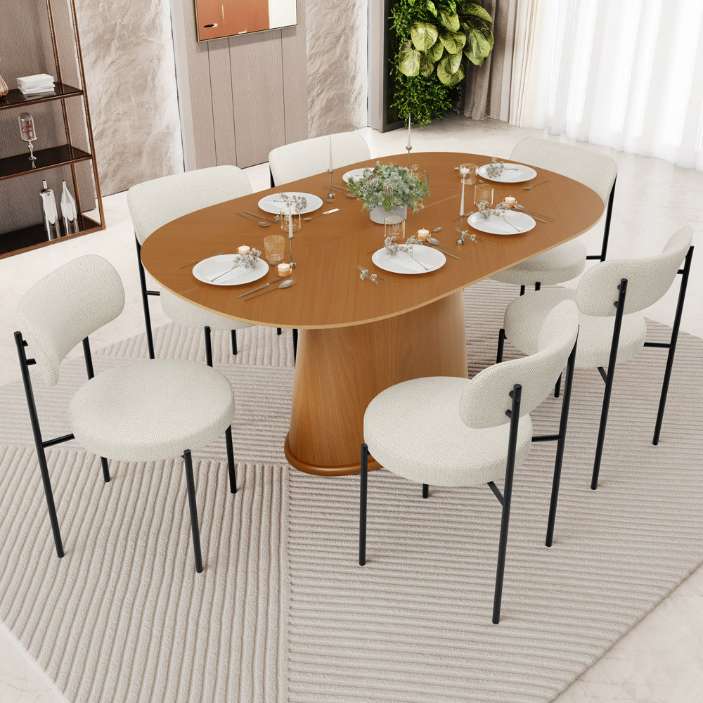 Mesa Para Sala de Jantar Valência com 06 Cadeiras Sala de Jantar Louise L02 Linho Champagne - Lyam Decor