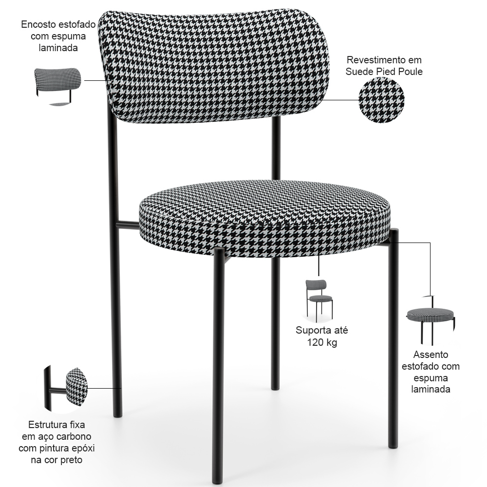Mesa Para Sala de Jantar Valência com 06 Cadeiras Sala de Jantar Louise L02 Pied Poule - Lyam Decor