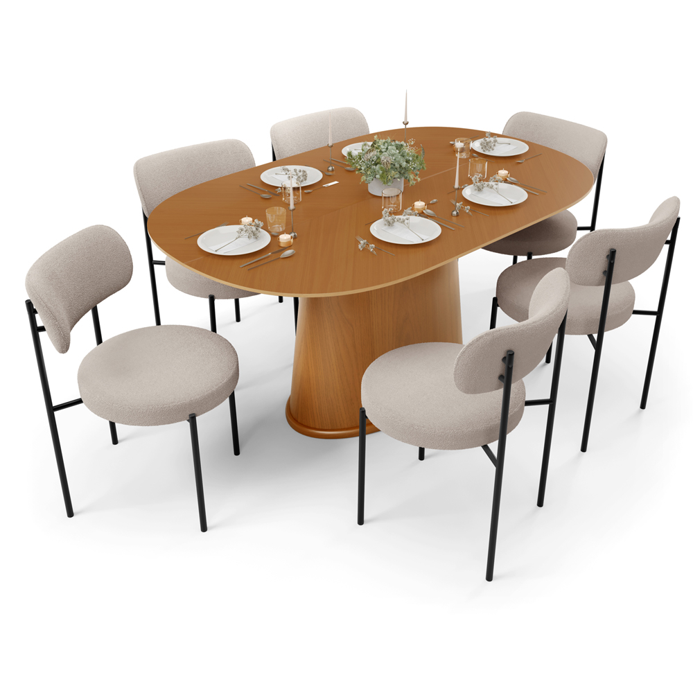 Mesa Valência com 06 Cadeiras Para Sala de Jantar Louise L02 Bouclê Creme - Lyam Decor