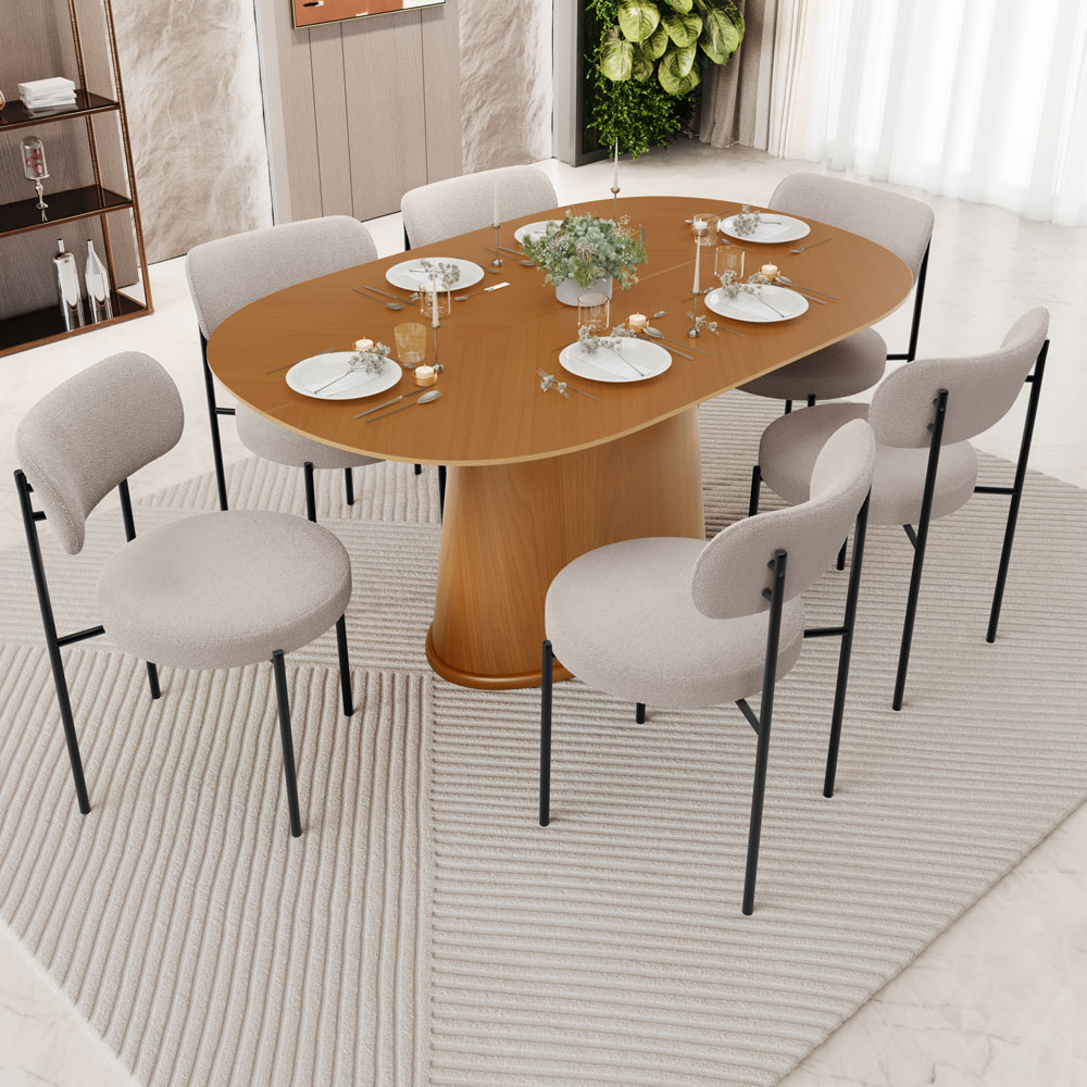 Mesa Valência com 06 Cadeiras Para Sala de Jantar Louise L02 Bouclê Creme - Lyam Decor
