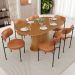 Mesa Valência com 06 Cadeiras Para Sala de Jantar Louise L02 Couríssimo Camel - Lyam Decor