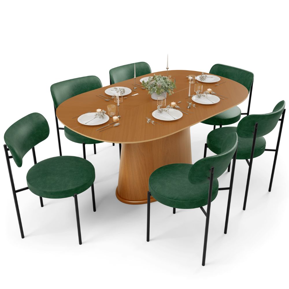 Mesa Valência com 06 Cadeiras Para Sala de Jantar Louise L02 Couríssimo Verde - Lyam Decor