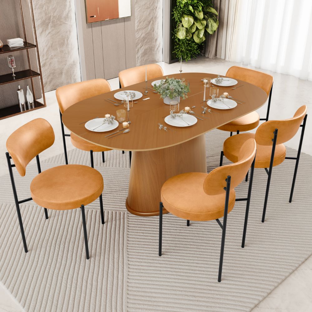 Mesa Valência com 06 Cadeiras Para Sala de Jantar Louise L02 Couríssimo Whisky - Lyam Decor