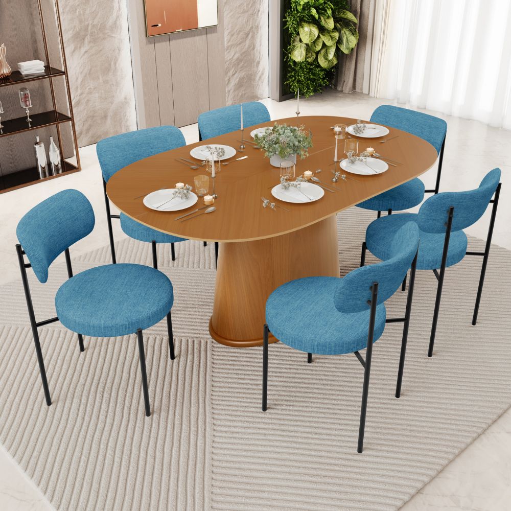 Mesa Valência com 06 Cadeiras Para Sala de Jantar Louise L02 Linho Azul - Lyam Decor
