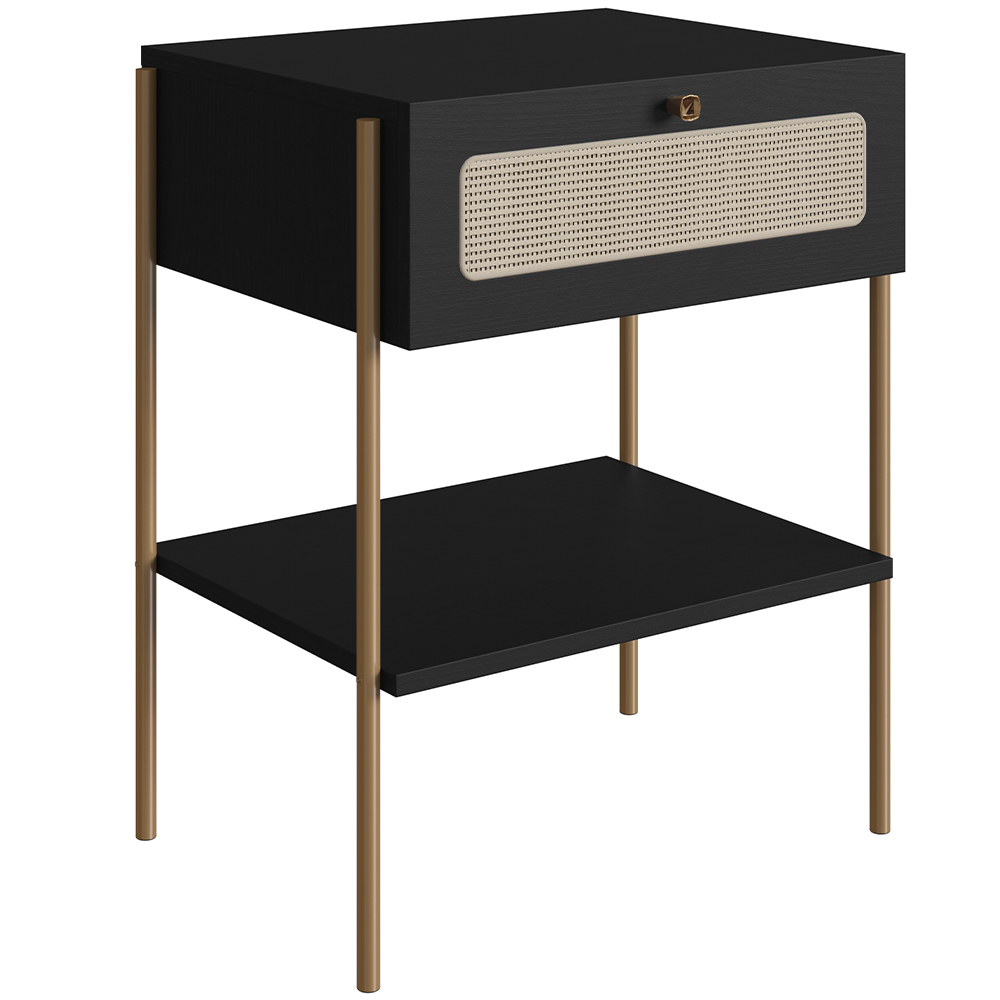 Mesa de Cabeceira 01 Gaveta com Telinha Industrial Indy A03 Nero Dourado - Lyam Decor