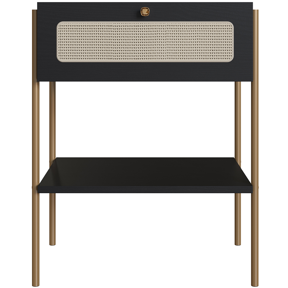 Mesa de Cabeceira 01 Gaveta com Telinha Industrial Indy A03 Nero Dourado - Lyam Decor