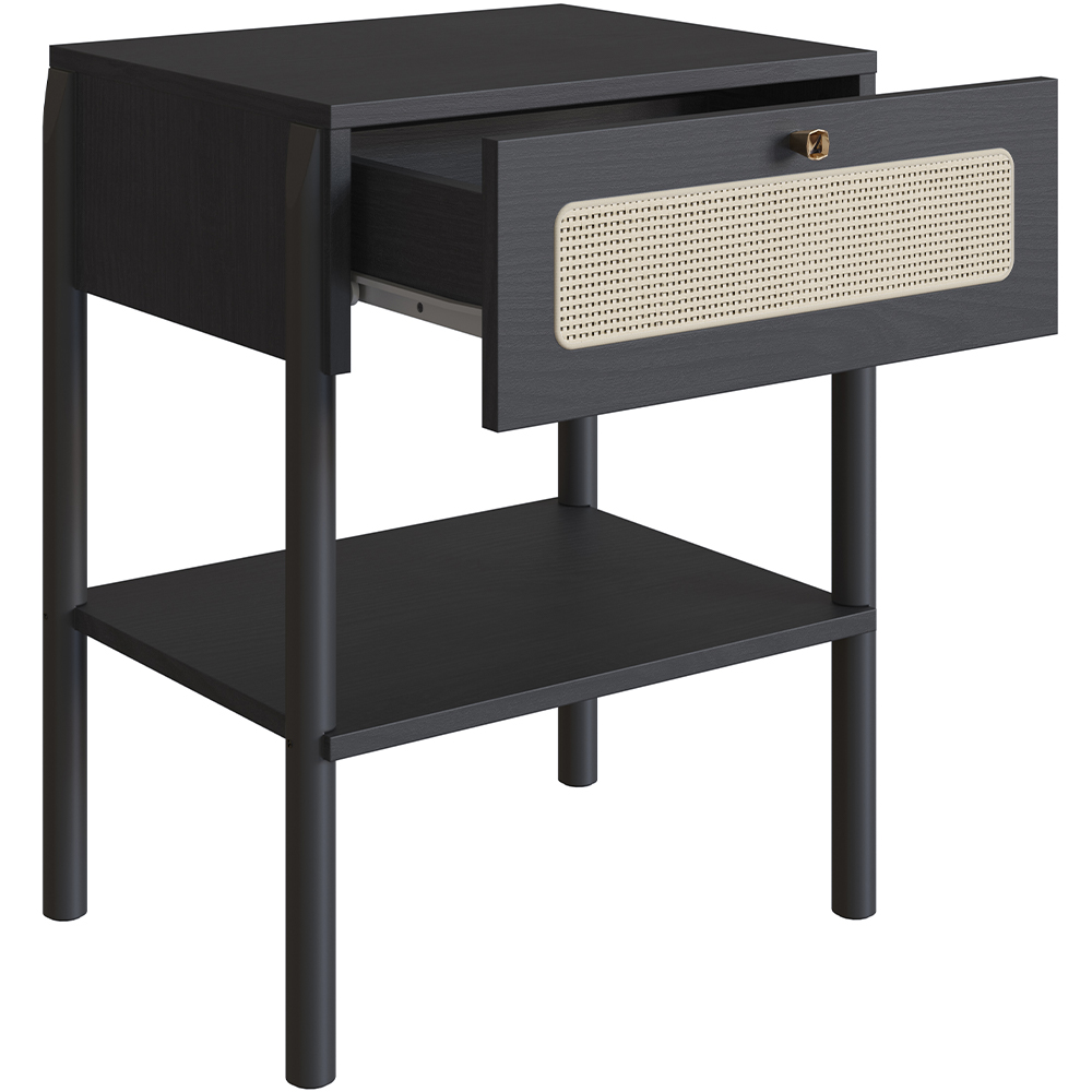 Mesa de Cabeceira 01 Gaveta com Telinha Pés Madeira Moss A03 Nero Preto - Lyam Decor