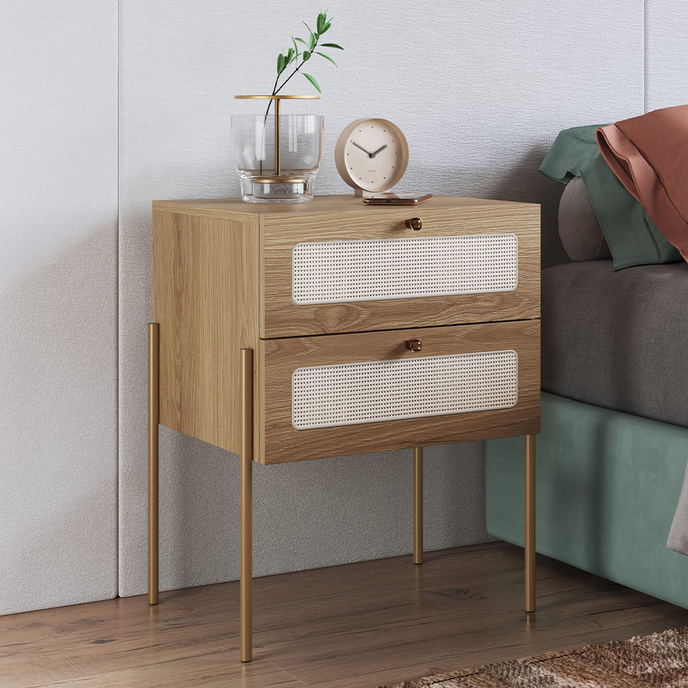 Mesa de Cabeceira 02 Gavetas com Telinha Industrial Indy A03 Hanover Dourado - Lyam Decor