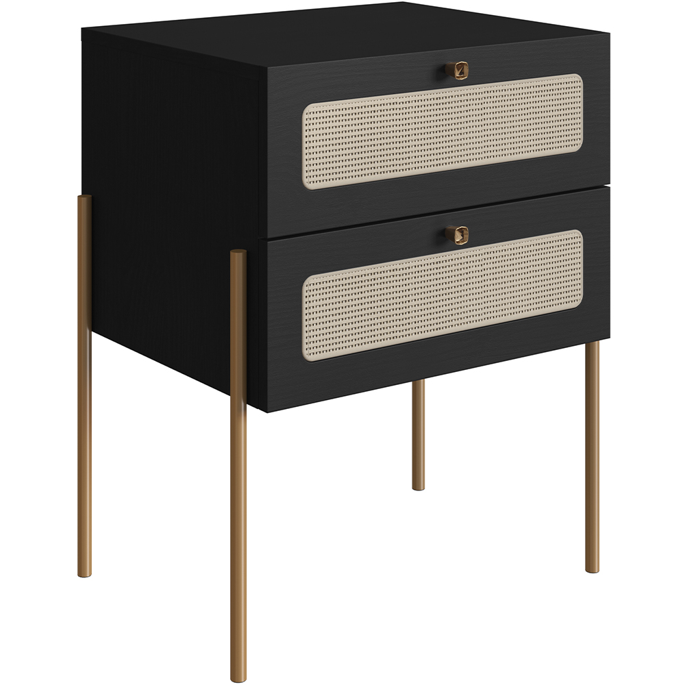 Mesa de Cabeceira 02 Gavetas com Telinha Industrial Indy A03 Nero Dourado - Lyam Decor